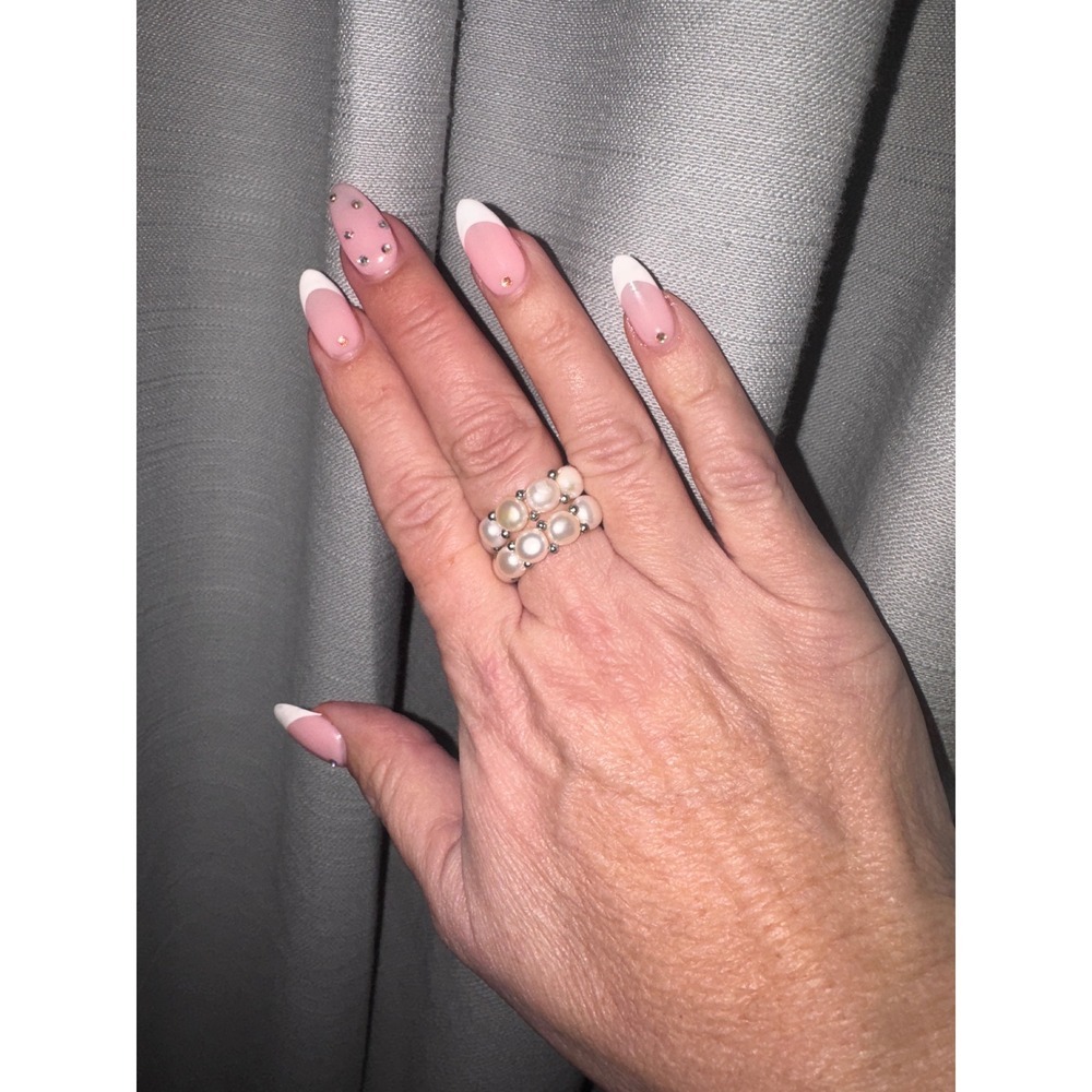 Elegant‎ Pearl Ring Silver Tone Stackable Beaded Statement Ring Stretch size
